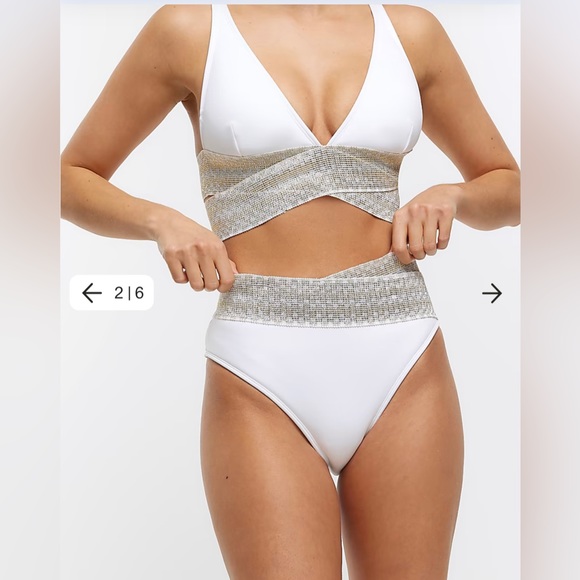 River island high waisted bikini with fuller bust plunge bikini top - Picture 2 of 4